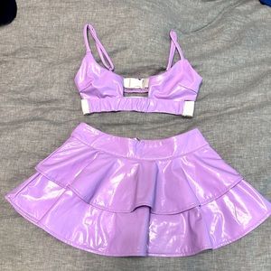 iHeartRaves Pastel Vinyl Ruffled Skirt & Top Set Size Small - Festival Ready!!